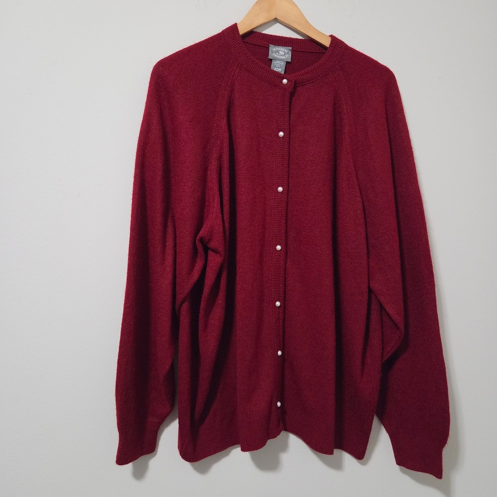 Designers Originals Burgundy Red Faux Pearl Button Cardigan Sweater Plus 22W USA
